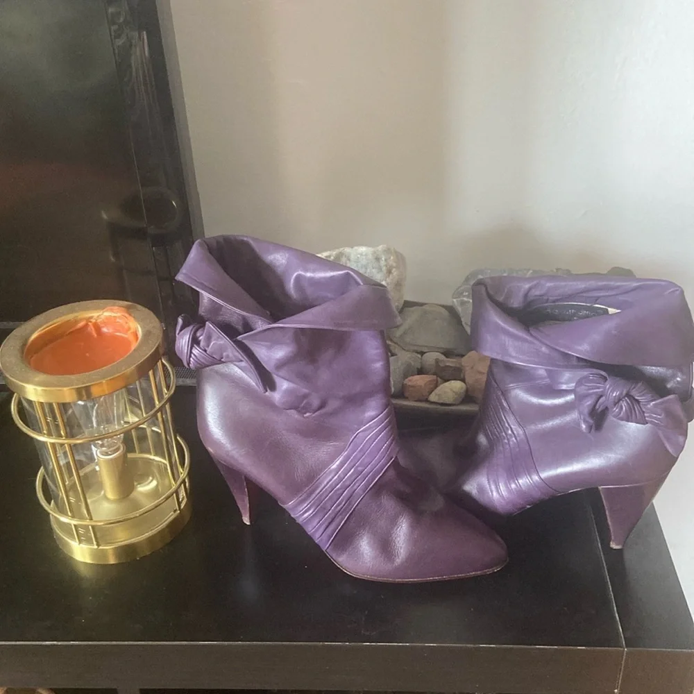 RARE vintage Alberto D. Molina ankle boots, violet purple buttery leather - Picture 2 of 13